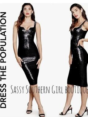 ⭐🆕 DRESS THE POPULATION Sloane black sequin dress